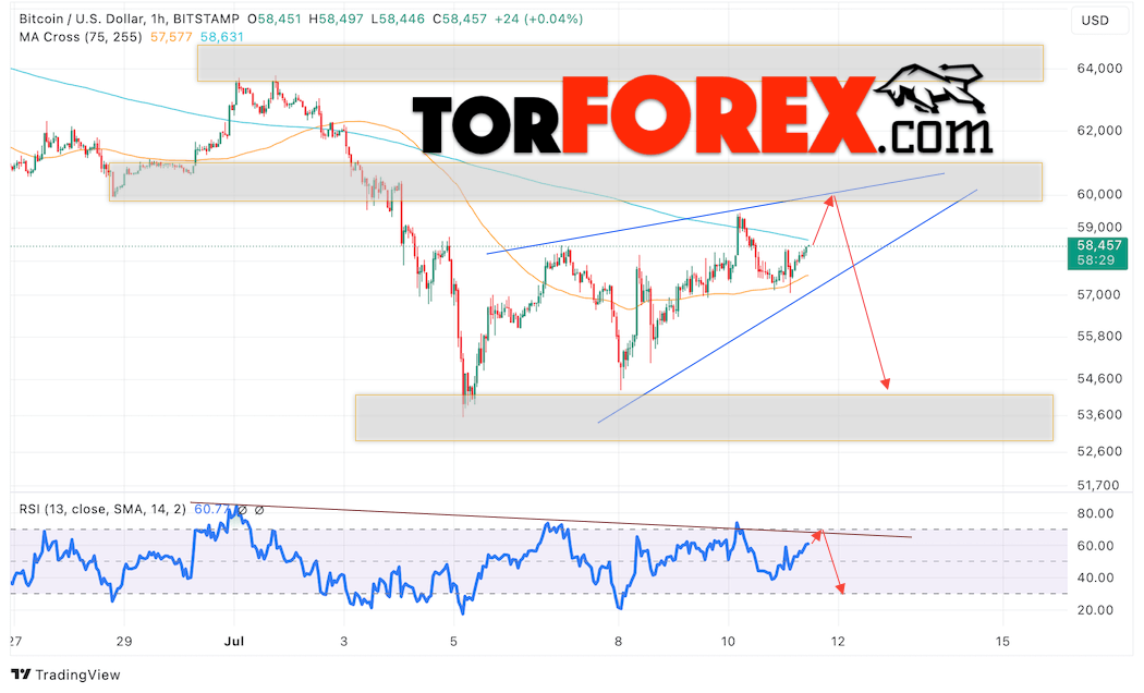 BTC/USD прогноз курса Биткоина на 12 июля 2024