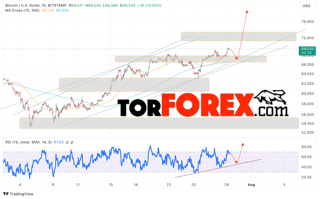 BTC/USD прогноз курса Биткоина на 30 июля 2024