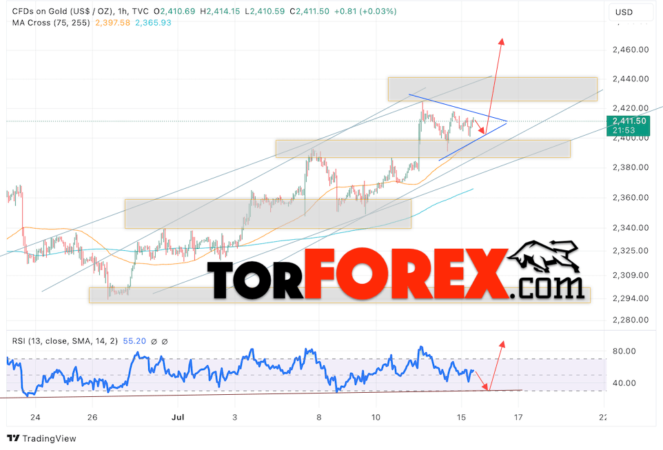 Цена Золота прогноз XAU/USD на 16 июля 2024