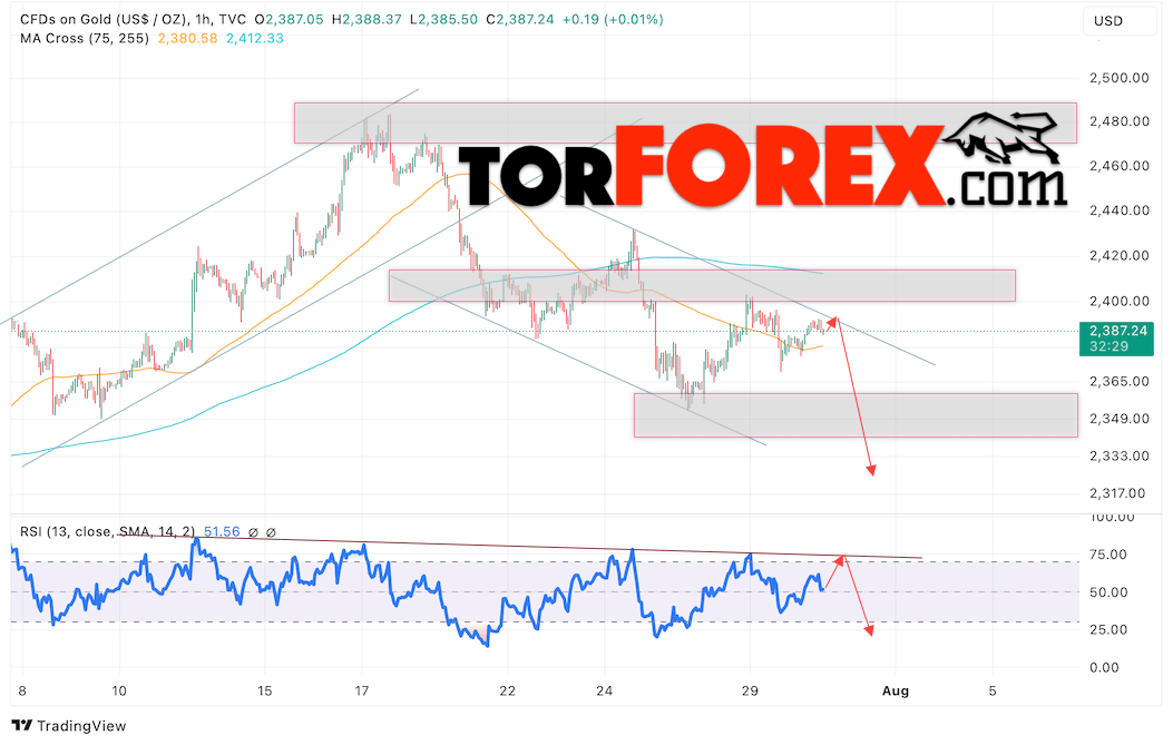 Цена Золота прогноз XAU/USD на 31 июля 2024