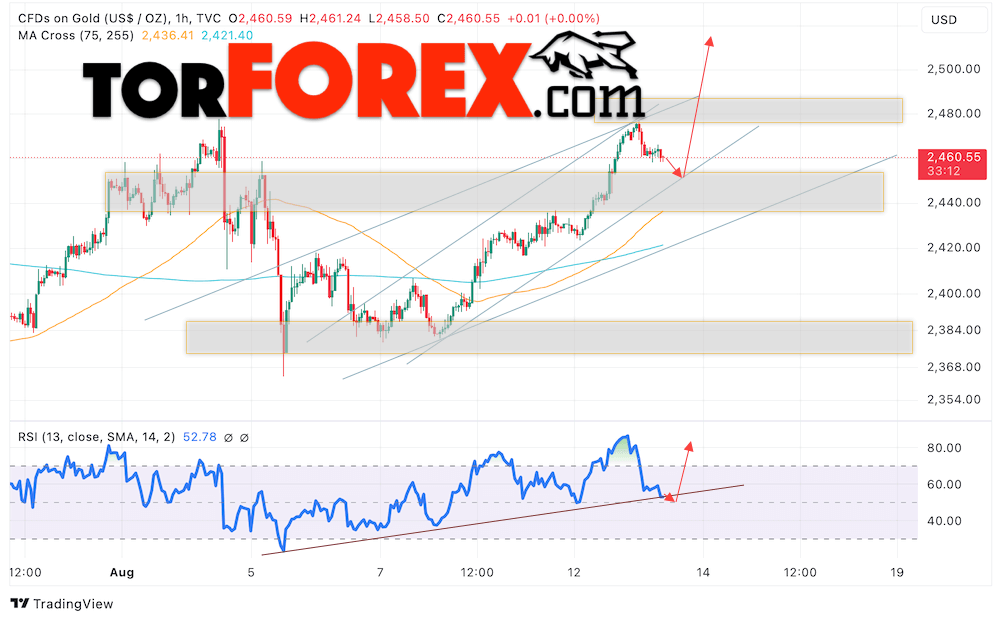 Цена Золота прогноз XAU/USD на 14 августа 2024