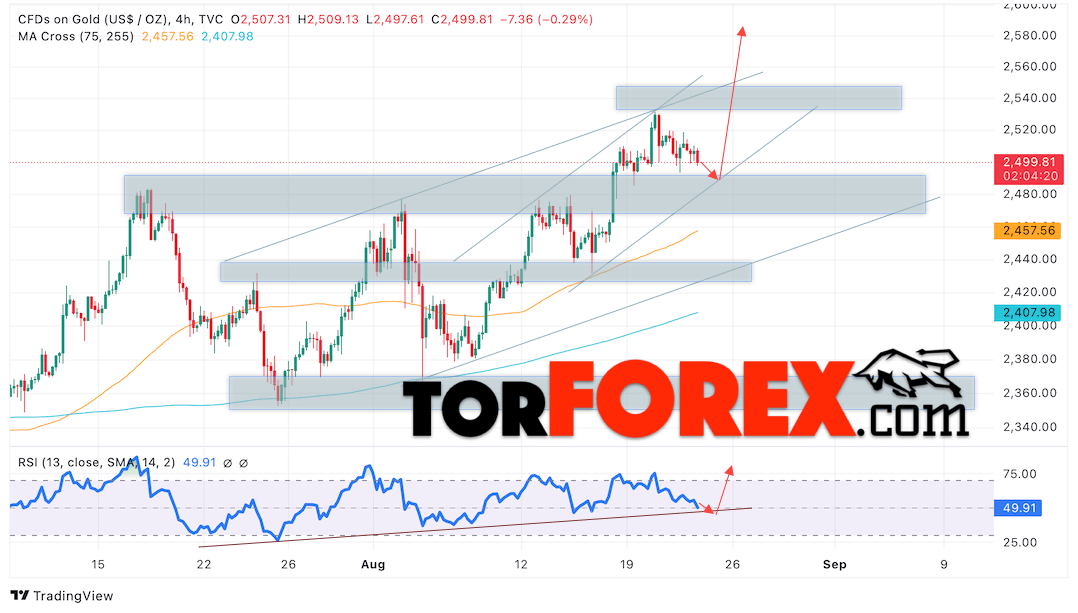 Цена Золота прогноз XAU/USD на 23 августа 2024