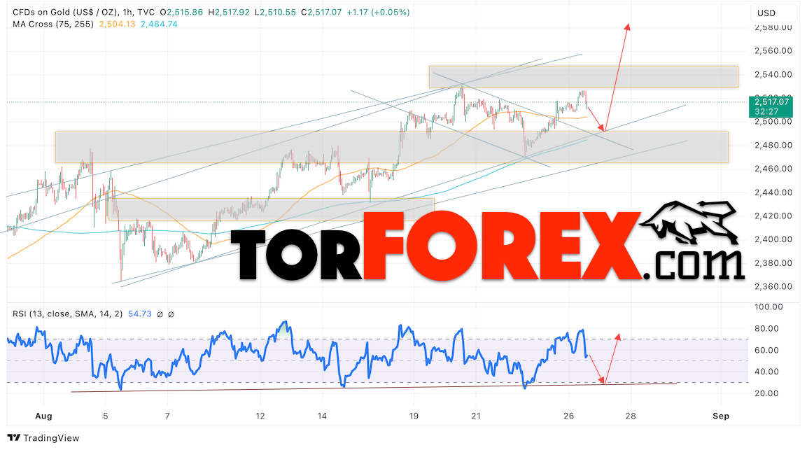 Цена Золота прогноз XAU/USD на 27 августа 2024