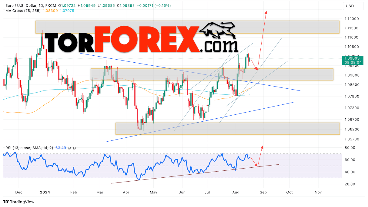 EUR/USD прогноз на неделю 19 — 23 августа 2024