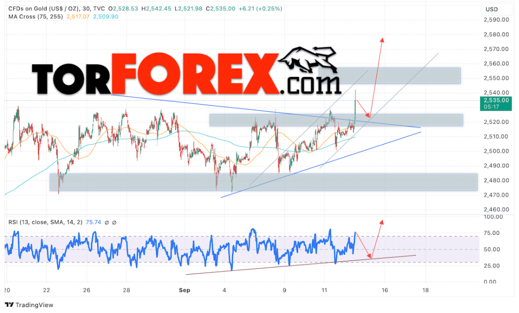 Цена Золота прогноз XAU/USD на 13 сентября 2024