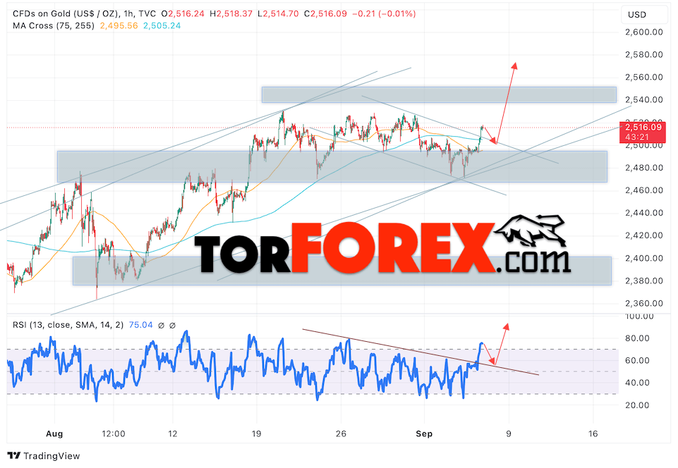 Цена Золота прогноз XAU/USD на 6 сентября 2024