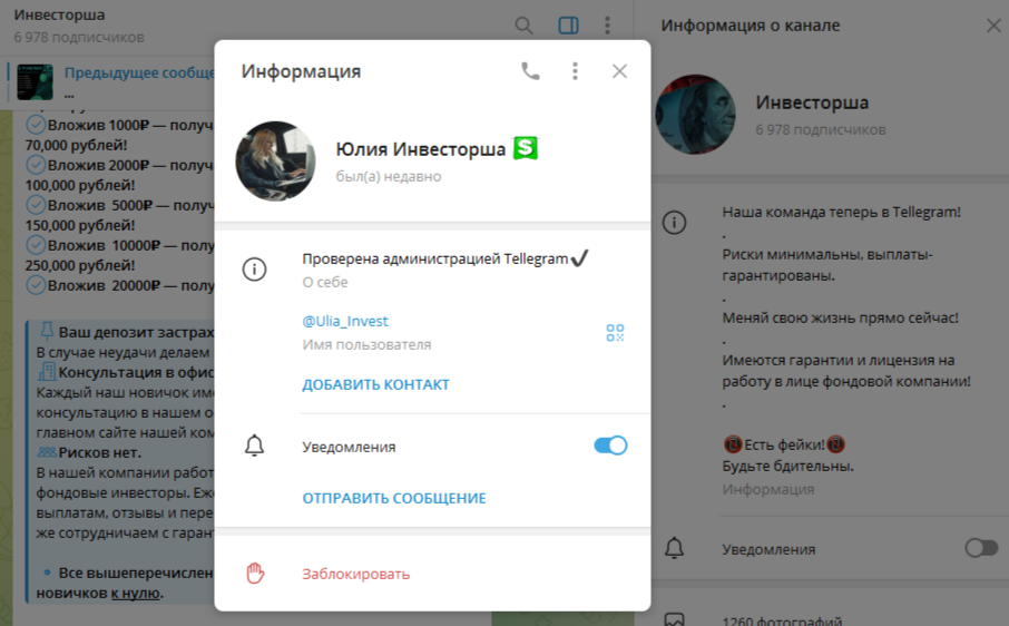 инвесторша юлия телеграмм