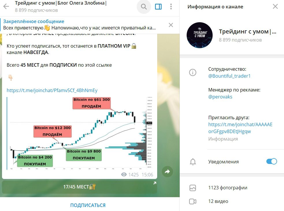 Телеграм канала «Трейдинг с умом» Олега Злобина