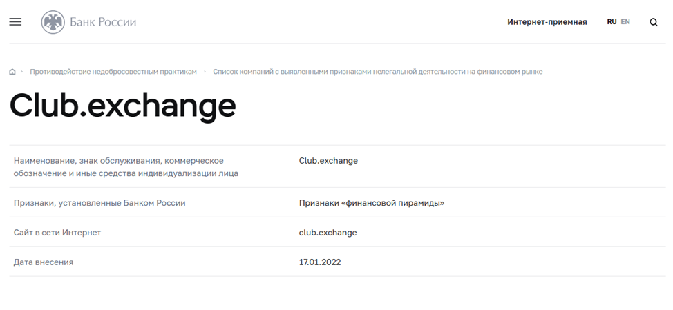 club exchange инвестиции