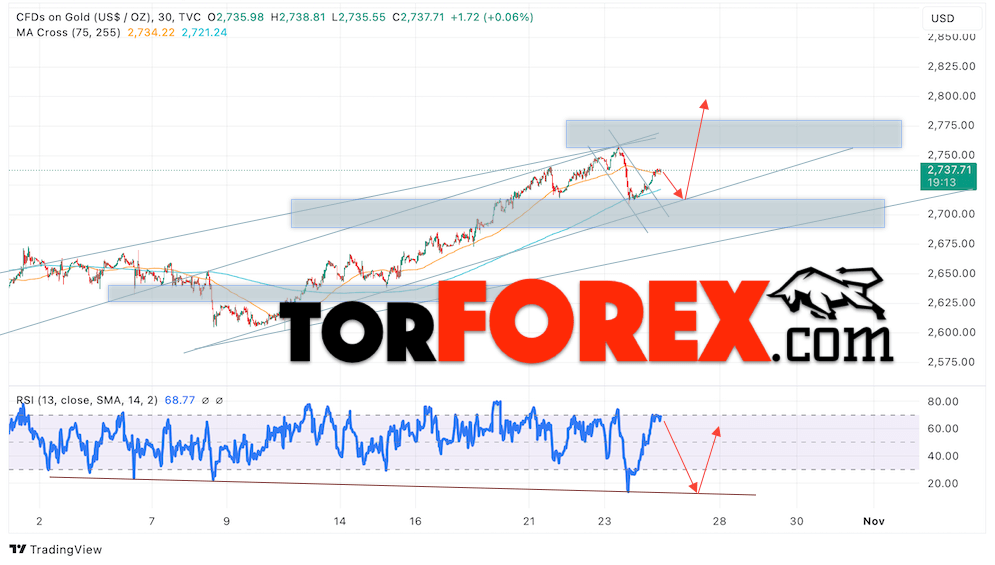 Цена Золота прогноз XAU/USD на 25 октября 2024