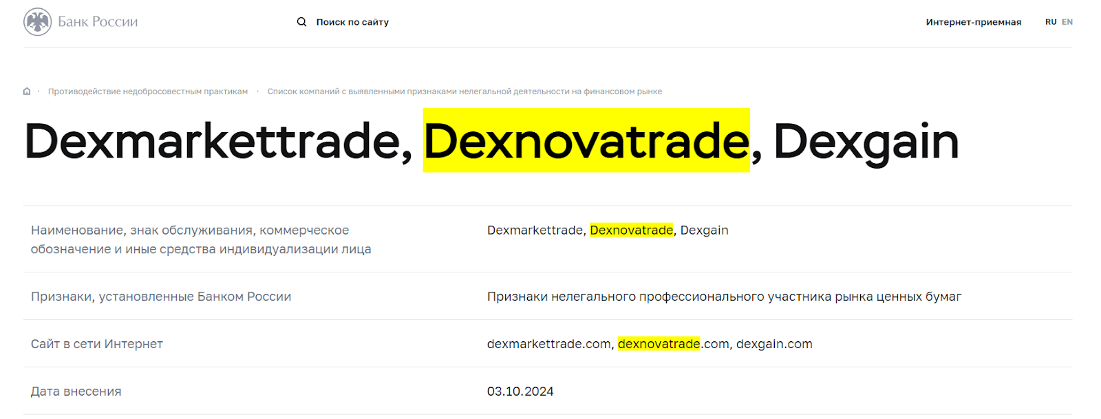 Dexnovatrade отзывы