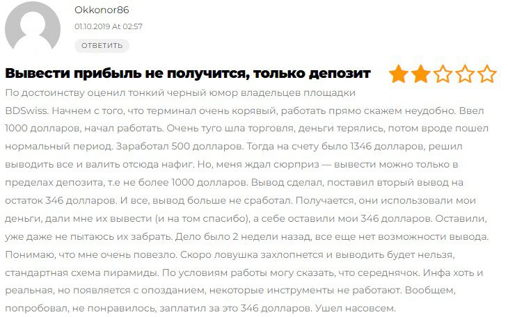 Отзывы клиентов Bdswiss