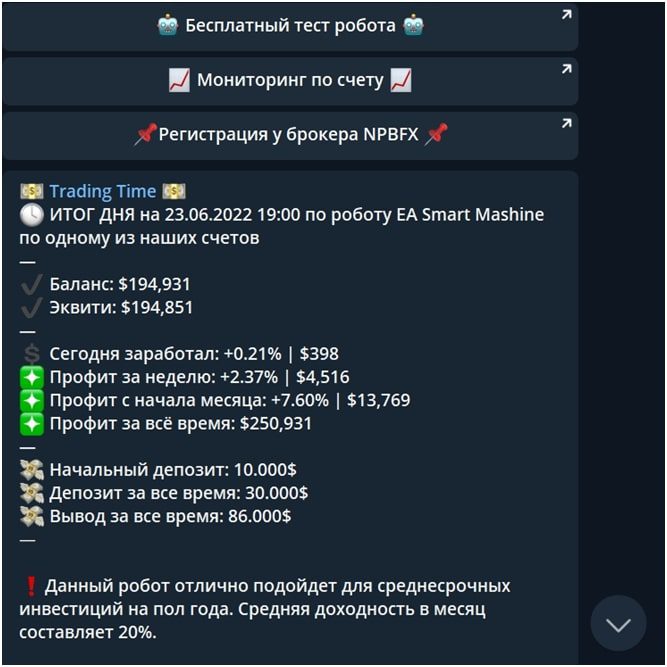 Работы робота Trading Time