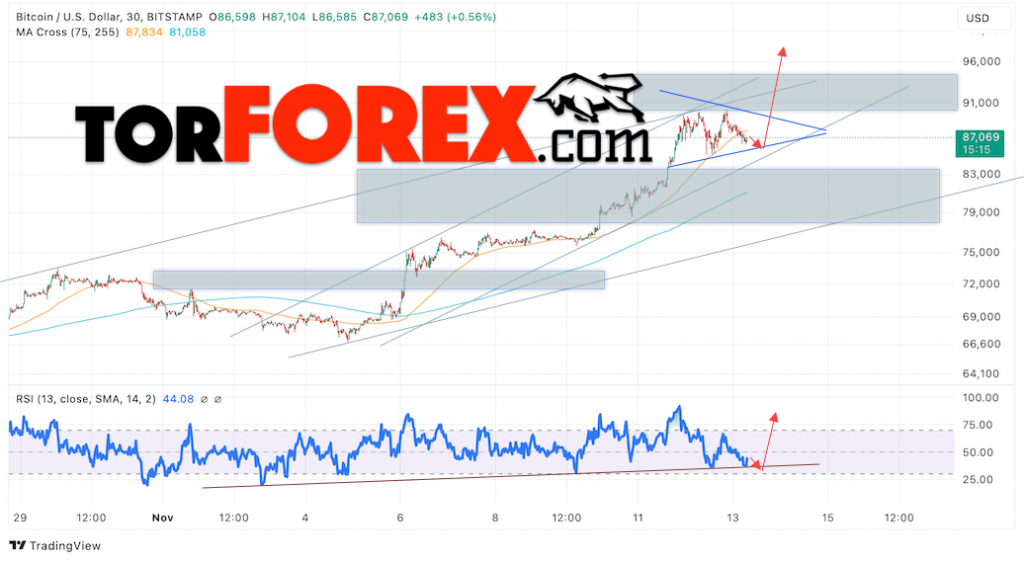 BTC/USD прогноз курса Биткоина на 14 ноября 2024