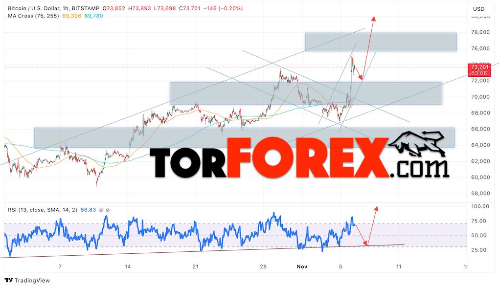 BTC/USD прогноз курса Биткоина на 7 ноября 2024