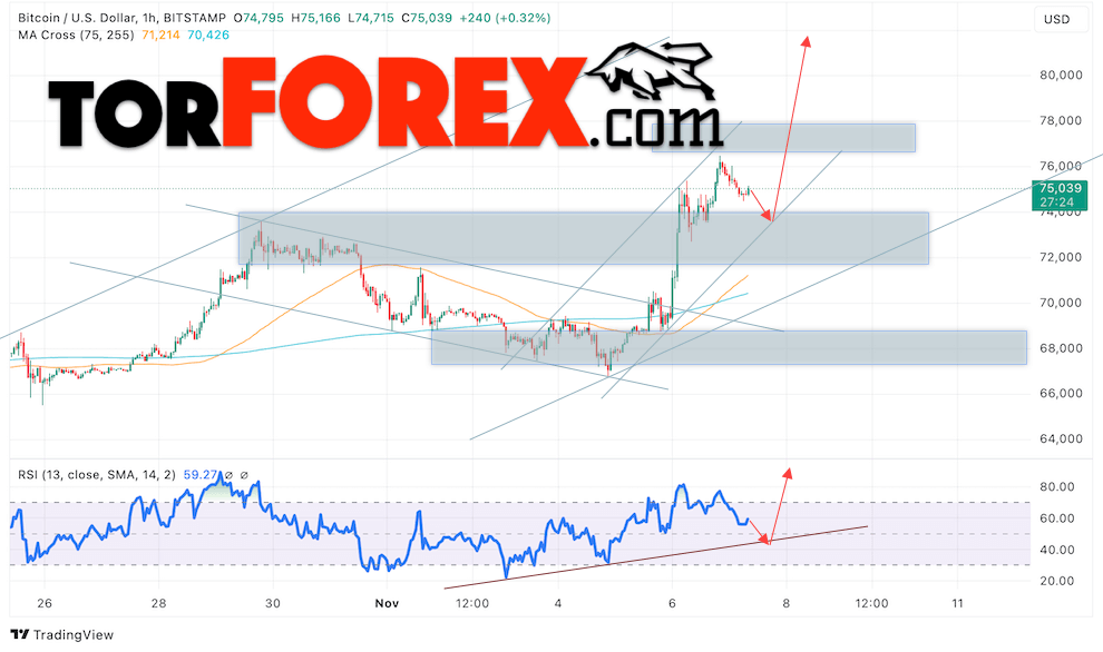 BTC/USD прогноз курса Биткоина на 8 ноября 2024