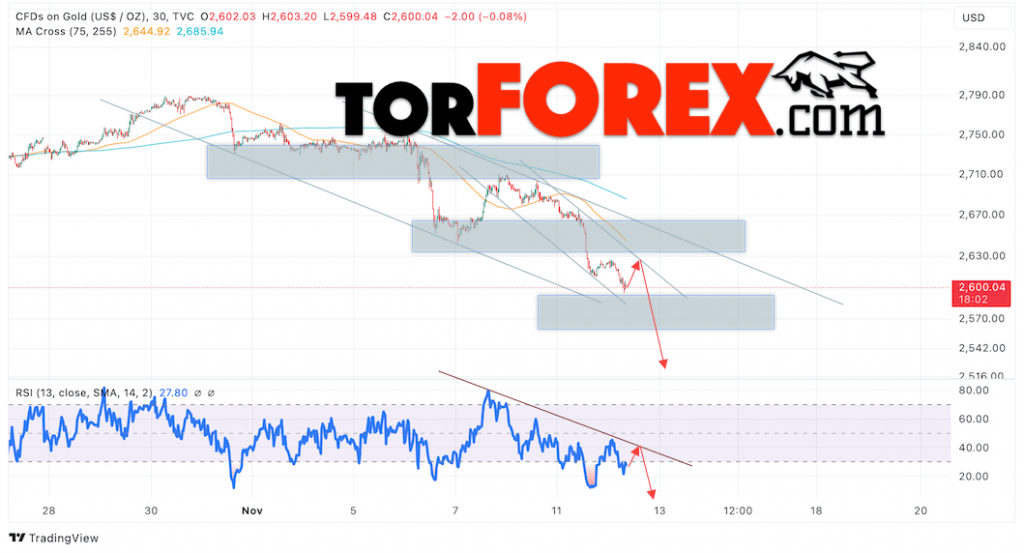 Цена Золота прогноз XAU/USD на 13 ноября 2024