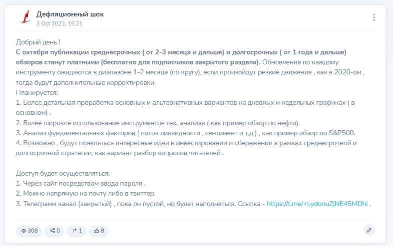 Дефляционный Шок Телеграм