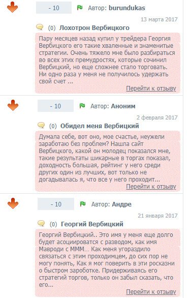 Отзывы о трейдере Г Вербицкий