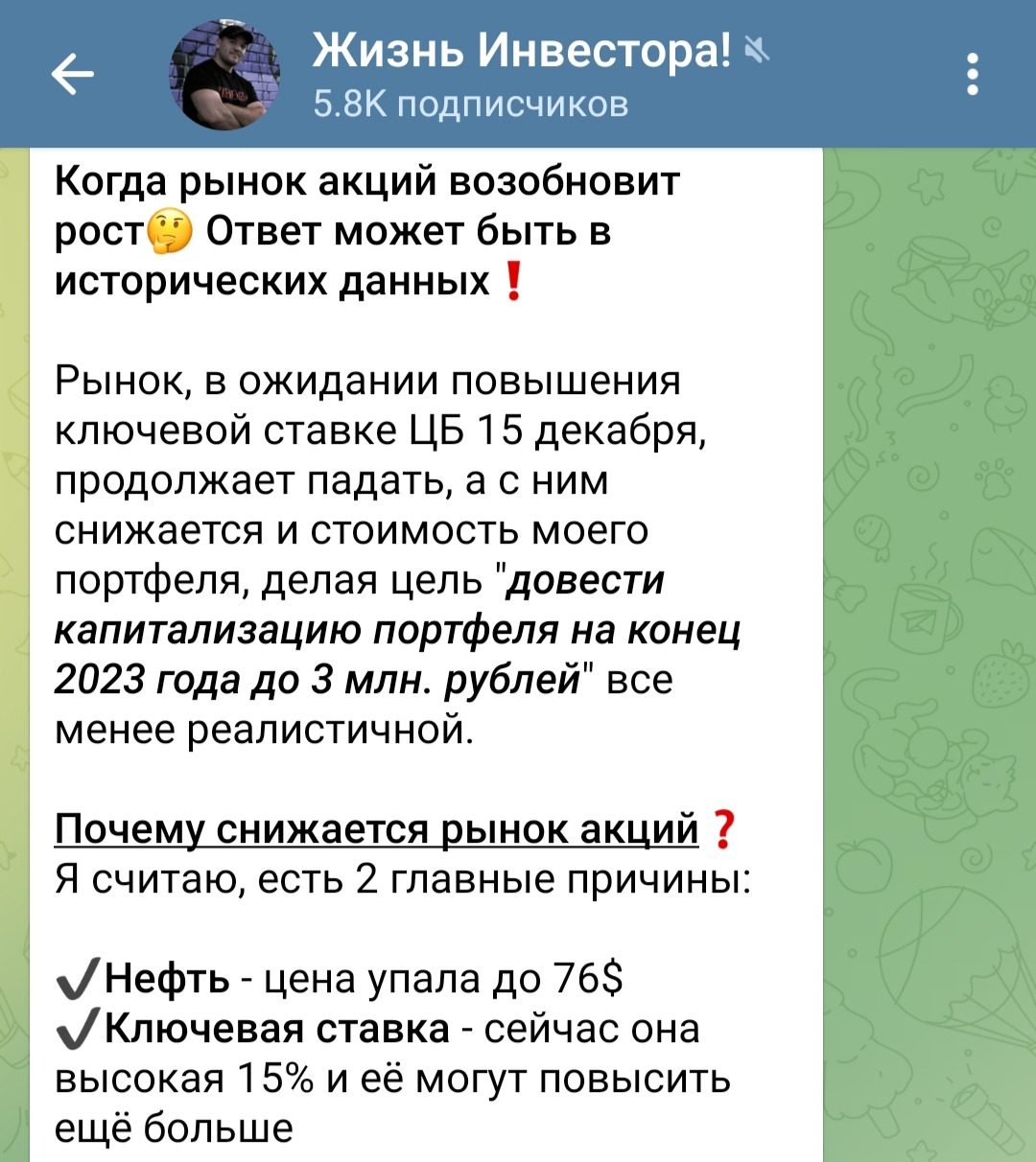 Публикации на ТГ канале Жизнь Инвестора