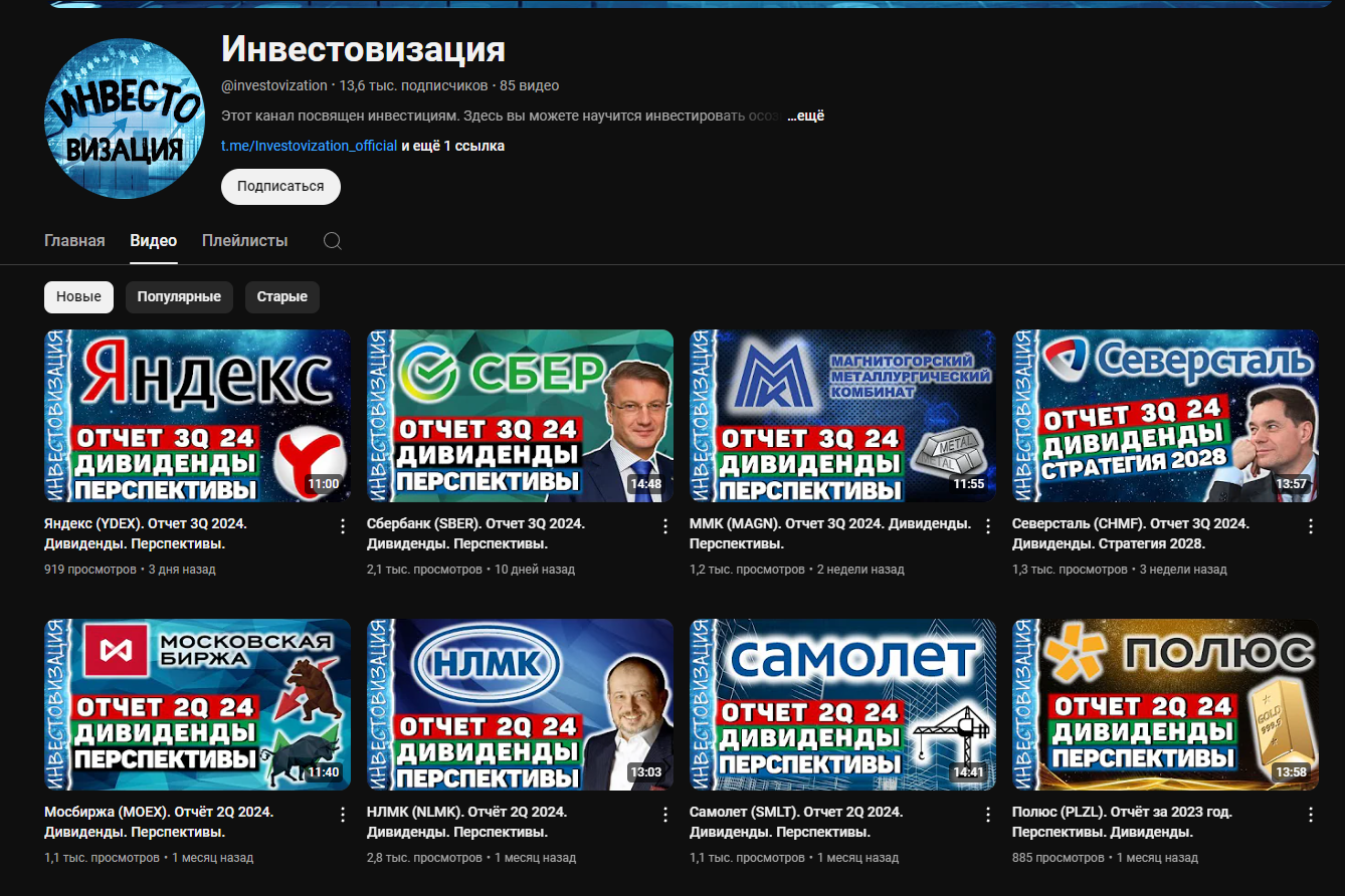 инвестовизация ютуб