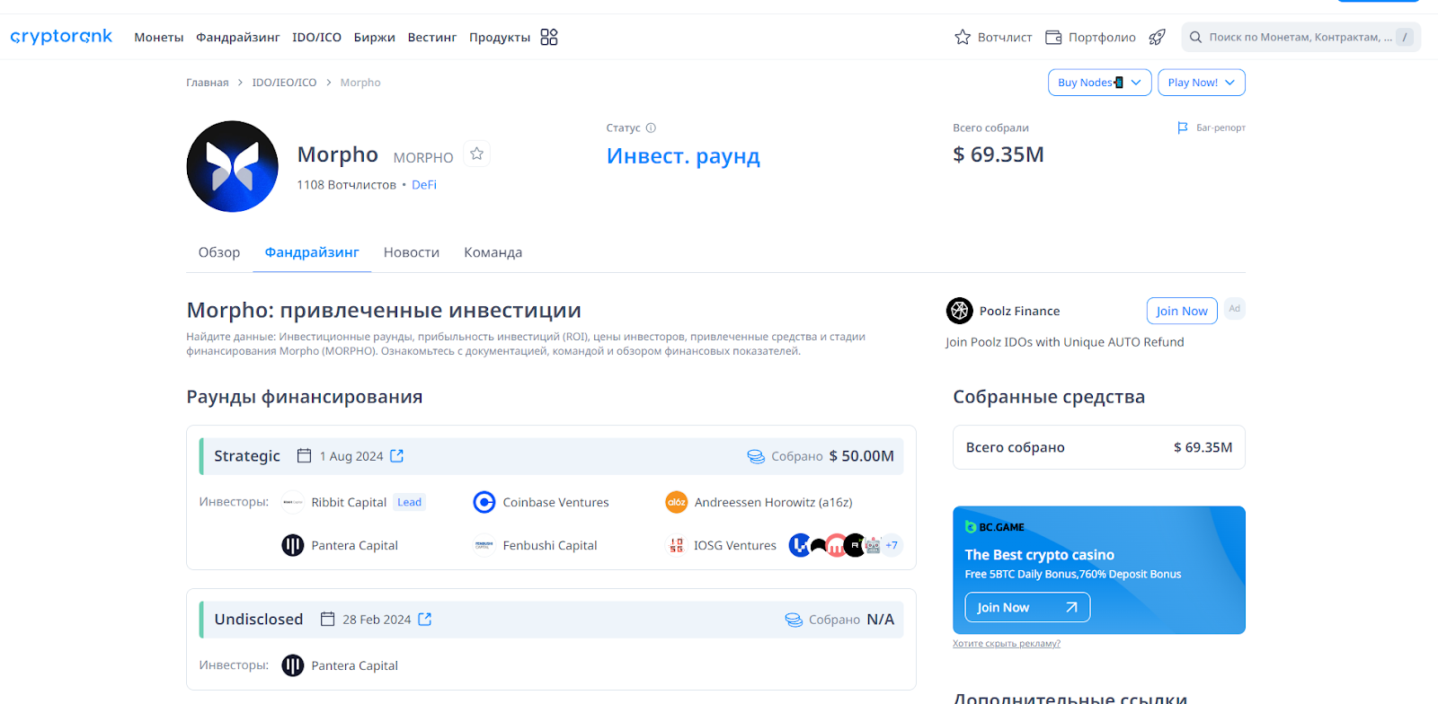 morpho криптовалюта листинг