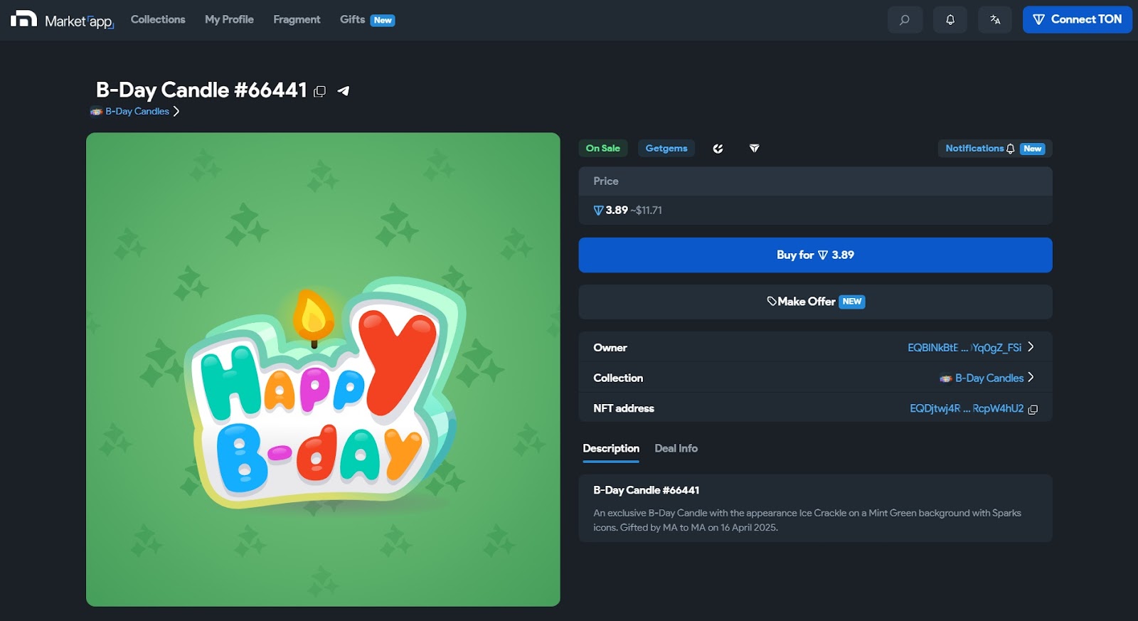 подарок в тг b day candle